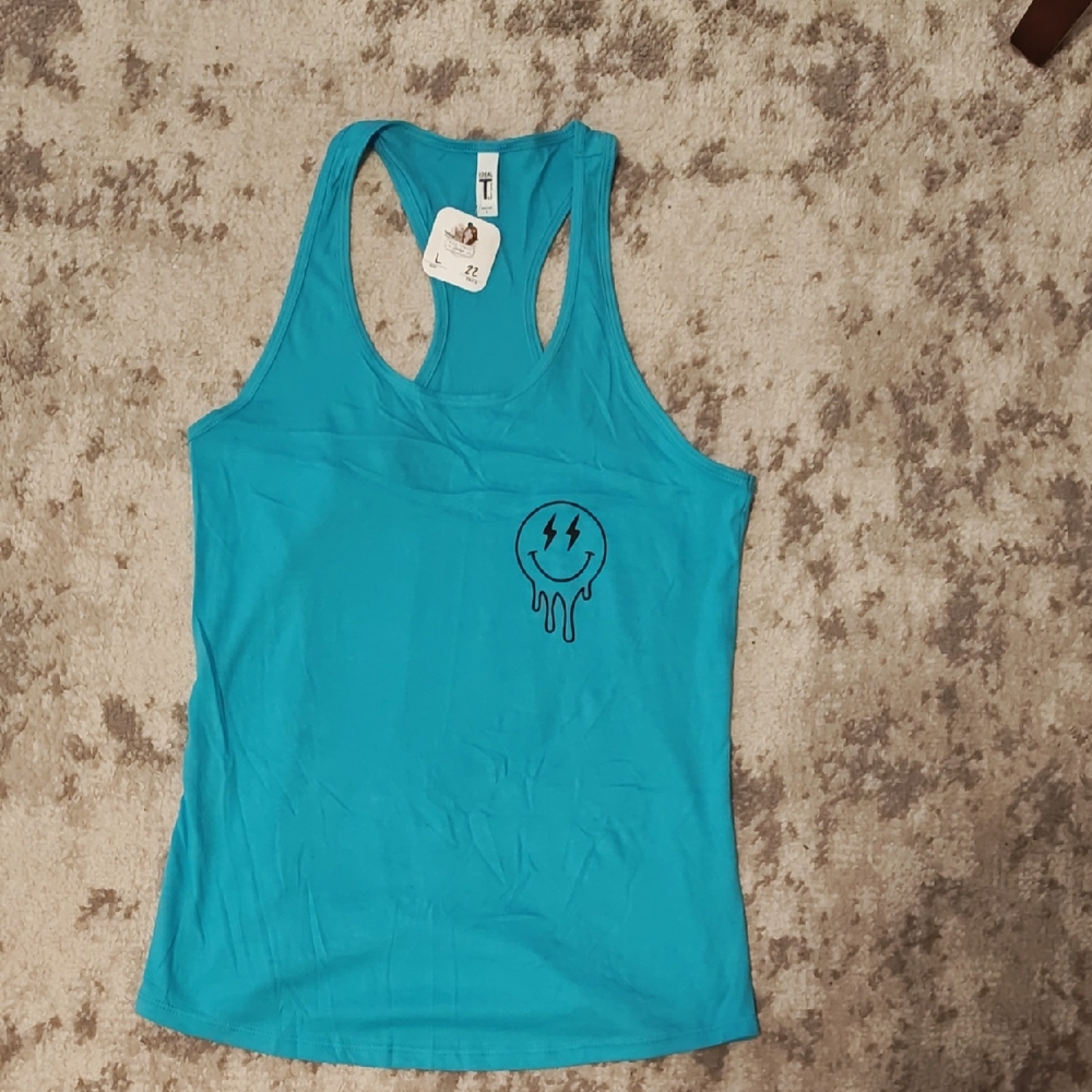 Teal Graphic Tank Top Back: Tanned & Tipsy